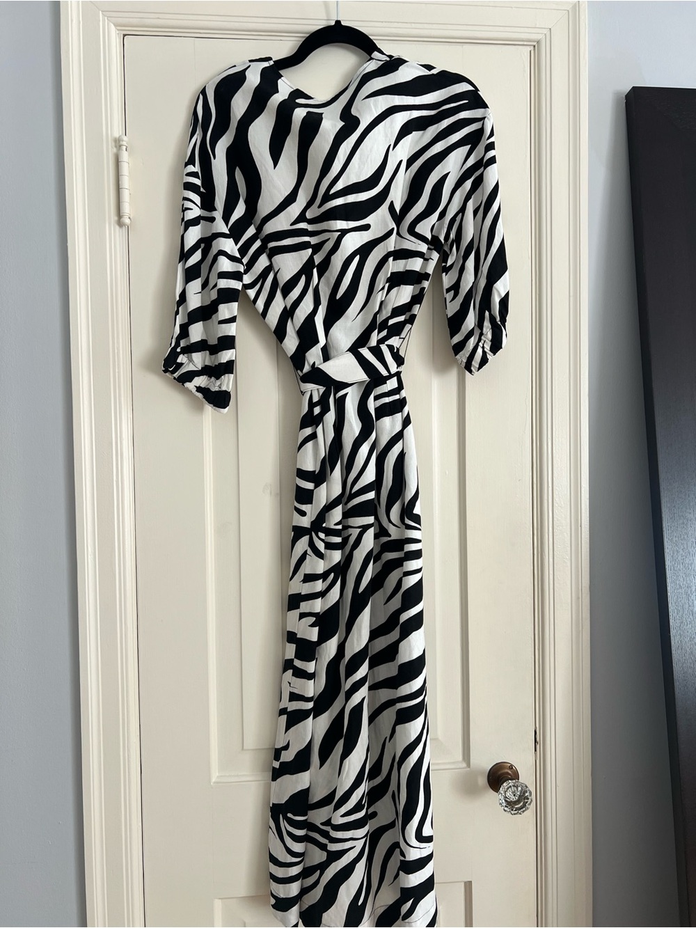 Zara Black and White Zebra-Print Midi Wrap Dress